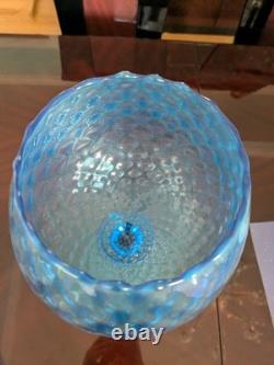 Pair Blue Impoli Italian 15 Quilted, Padestle Footed Art Glass/Vase/Goblets