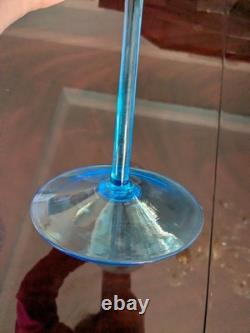 Pair Blue Impoli Italian 15 Quilted, Padestle Footed Art Glass/Vase/Goblets