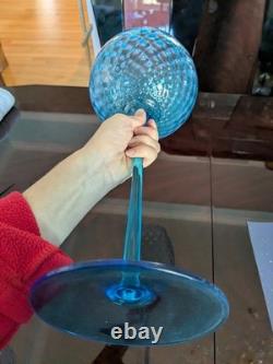 Pair Blue Impoli Italian 15 Quilted, Padestle Footed Art Glass/Vase/Goblets
