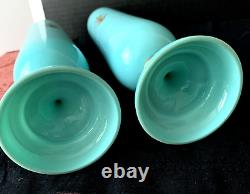 Pair Blue Opaline Glass Vases