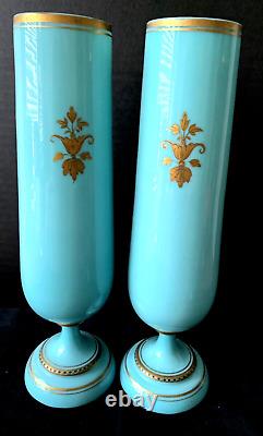 Pair Blue Opaline Glass Vases