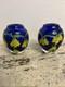 Pair Of Murano Vases With floral pattern in blue and yellow hand blown glass