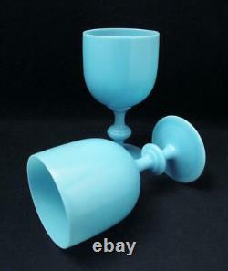 Pair Vallerysthal Portieux French Blue Opaline Glass Water Wine Goblets France