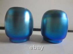 Pair Victor Durand 20172-5 Blue Irridescent Beehive Vases