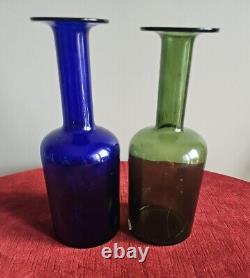 Pair Vintage Danish Kastrup Holmegaard Mid Century Modern Vases Blue & Green