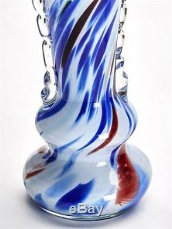 Pair Vintage Murano End Of Day Overlay Glass Vases C. 1960