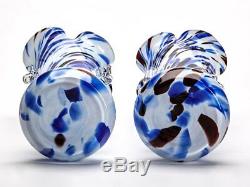 Pair Vintage Murano End Of Day Overlay Glass Vases C. 1960