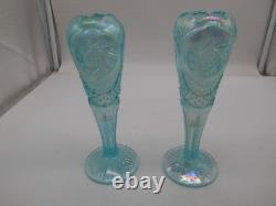 Pair of Fenton 95th Anniversary Aqua Opalescent Pinwheel 8.25 Vases withtags