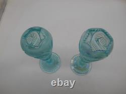 Pair of Fenton 95th Anniversary Aqua Opalescent Pinwheel 8.25 Vases withtags