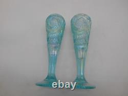 Pair of Fenton 95th Anniversary Aqua Opalescent Pinwheel 8.25 Vases withtags