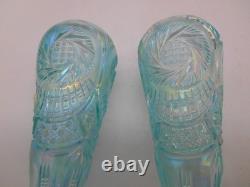 Pair of Fenton 95th Anniversary Aqua Opalescent Pinwheel 8.25 Vases withtags