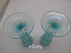 Pair of Fenton 95th Anniversary Aqua Opalescent Pinwheel 8.25 Vases withtags