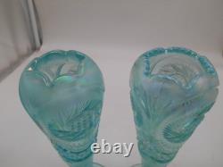 Pair of Fenton 95th Anniversary Aqua Opalescent Pinwheel 8.25 Vases withtags