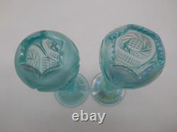 Pair of Fenton 95th Anniversary Aqua Opalescent Pinwheel 8.25 Vases withtags