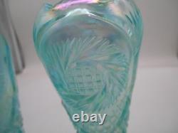 Pair of Fenton 95th Anniversary Aqua Opalescent Pinwheel 8.25 Vases withtags