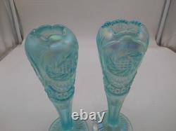 Pair of Fenton 95th Anniversary Aqua Opalescent Pinwheel 8.25 Vases withtags
