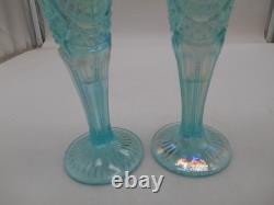 Pair of Fenton 95th Anniversary Aqua Opalescent Pinwheel 8.25 Vases withtags