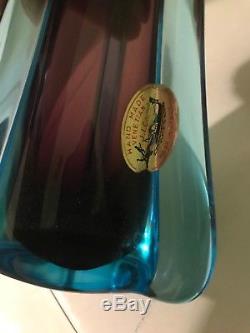 Pair of Venetian Murano Glass Vase Rare J. I. Co. Blue & Purple / Red & Blue