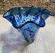 Paul Bendzunas Studio Hand Blown Art Glass Blue Handkerchief Vase Bowl 7 Tall