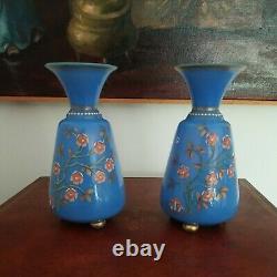 Paur Of Antique Moser Opaline Footed Vases