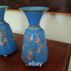 Paur Of Antique Moser Opaline Footed Vases