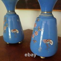 Paur Of Antique Moser Opaline Footed Vases