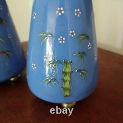 Paur Of Antique Moser Opaline Footed Vases