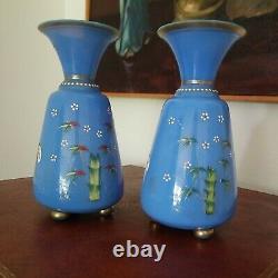 Paur Of Antique Moser Opaline Footed Vases