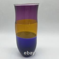Pean Doubulyu Incalmo Art Glass Vase Signed 2007 Purple Orange Blue 10-1/4'