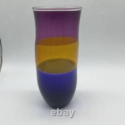 Pean Doubulyu Incalmo Art Glass Vase Signed 2007 Purple Orange Blue 10-1/4'