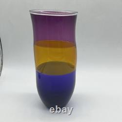 Pean Doubulyu Incalmo Art Glass Vase Signed 2007 Purple Orange Blue 10-1/4'