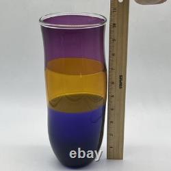 Pean Doubulyu Incalmo Art Glass Vase Signed 2007 Purple Orange Blue 10-1/4'