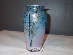 Peet Ellet Robison Signed Iridescent Blue Studio Art Glass Vase-Abstracted Tree