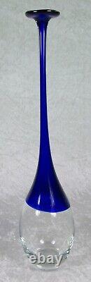 Pencil Neck Art Glass Cobalt Blue Clear Glass Vase 16-1/2 inches Tall