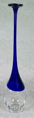 Pencil Neck Art Glass Cobalt Blue Clear Glass Vase 16-1/2 inches Tall