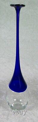 Pencil Neck Art Glass Cobalt Blue Clear Glass Vase 16-1/2 inches Tall
