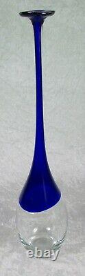 Pencil Neck Art Glass Cobalt Blue Clear Glass Vase 16-1/2 inches Tall