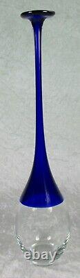 Pencil Neck Art Glass Cobalt Blue Clear Glass Vase 16-1/2 inches Tall