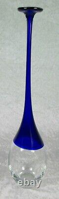 Pencil Neck Art Glass Cobalt Blue Clear Glass Vase 16-1/2 inches Tall