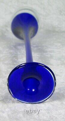 Pencil Neck Art Glass Cobalt Blue Clear Glass Vase 16-1/2 inches Tall