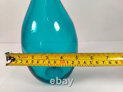 Pencil Neck Art Glass Teal Blue Glass Vase 19 inches Tall