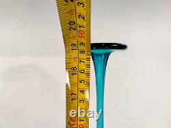 Pencil Neck Art Glass Teal Blue Glass Vase 19 inches Tall