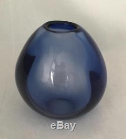 Per Lütken Holmegaard Sapphire Blue Mouth Blown Drop Vase 1950s Danish Modern