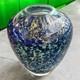 Peter Gudrunas Hand Blown Art Glass Blue Speckled Vase Sirius Glassworks