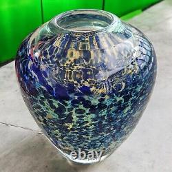 Peter Gudrunas Hand Blown Art Glass Blue Speckled Vase Sirius Glassworks