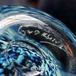 Peter Gudrunas Hand Blown Art Glass Blue Speckled Vase Sirius Glassworks