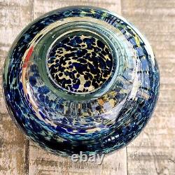 Peter Gudrunas Hand Blown Art Glass Blue Speckled Vase Sirius Glassworks