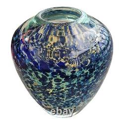 Peter Gudrunas Hand Blown Art Glass Blue Speckled Vase Sirius Glassworks