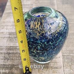 Peter Gudrunas Hand Blown Art Glass Blue Speckled Vase Sirius Glassworks