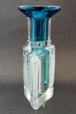 Petr Hora Beranek Skrdlovice Art Glass Vase 9 Sea Foam Bubbles Teal Blue Aqua